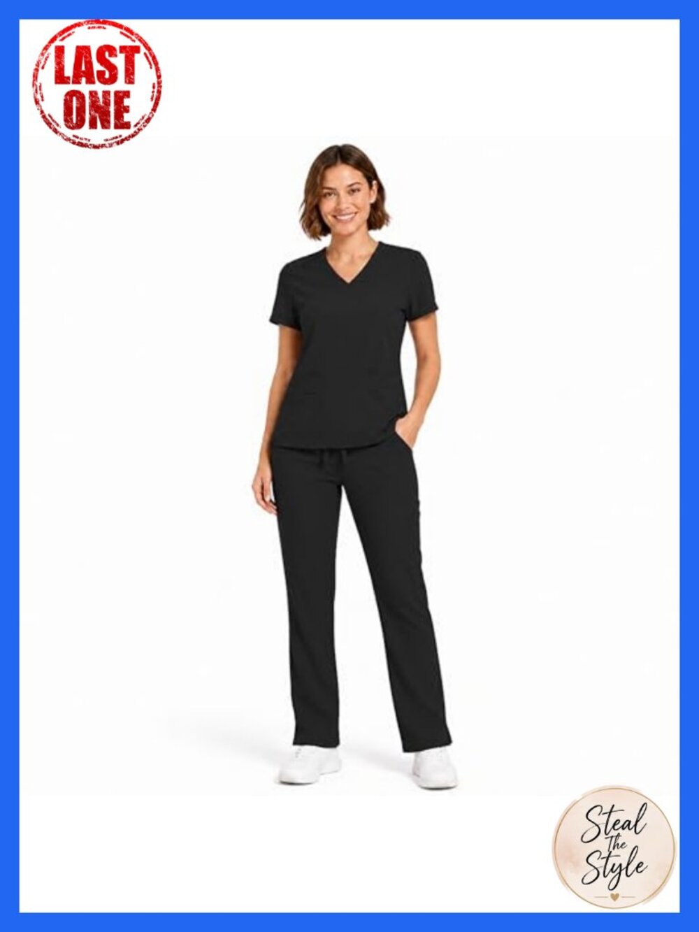 Women's Stretch V-Neck Scrub Set with 7-Pocket Cargo Pants